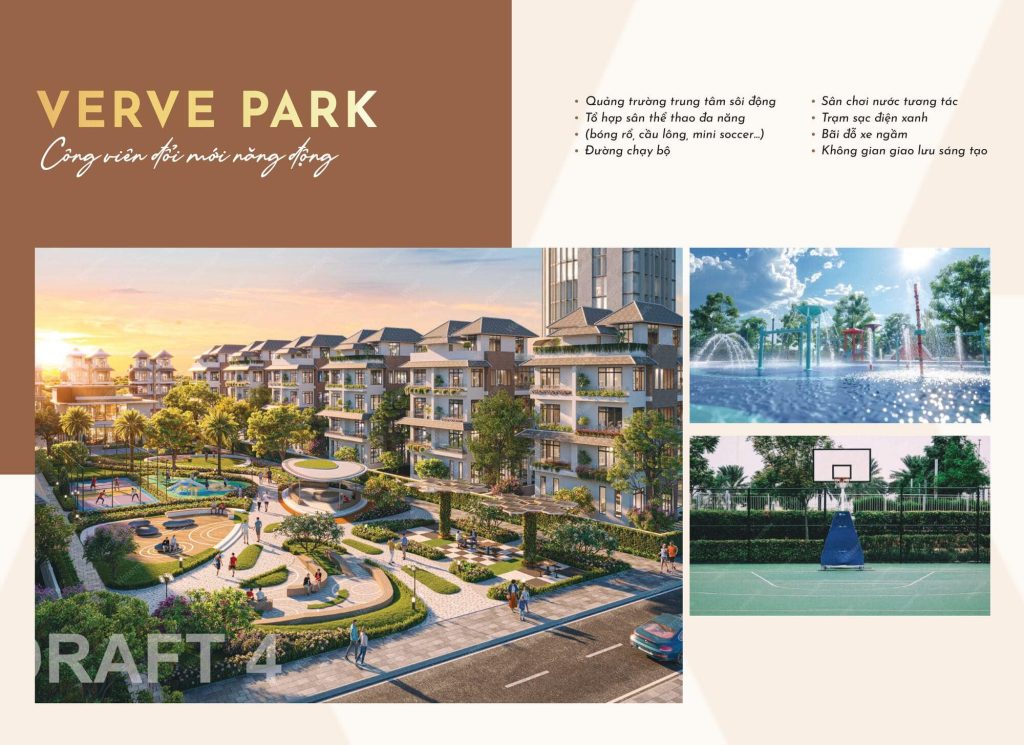 Tiện ích Hòa Lạc Metro City - Thông tin chính thức từ Sun Group 6 Verve Park mang phong cách năng động và hiện đại với quảng trường trung tâm sôi động. Không gian mở rộng lớn phù hợp cho các hoạt động cộng đồng và sự kiện văn hóa. Thiết kế cho phép tổ chức các buổi biểu diễn, lễ hội hay giao lưu văn nghệ.
